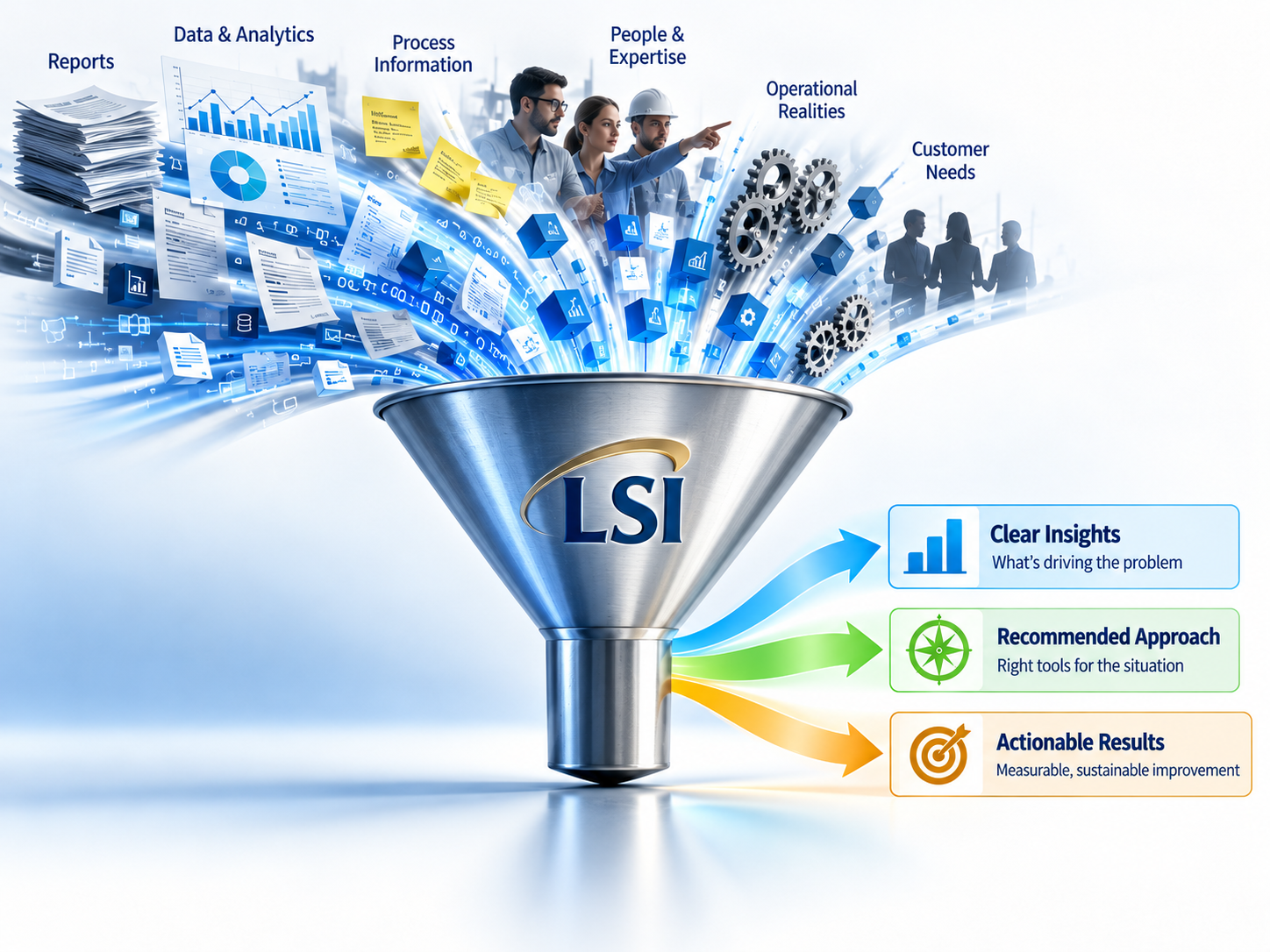 Business information, analytics, process knowledge, and expertise transformed into clear insights, direction, and actionable results
